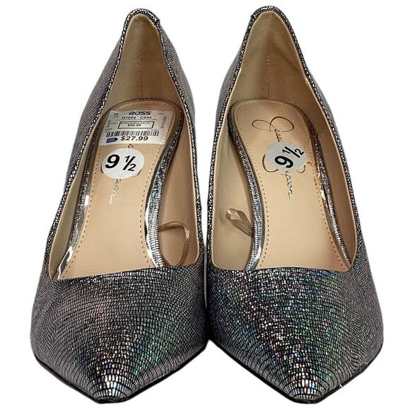 Jessica Simpson Metallic Stiletto Pumps Silver 9.5 Disco Party Heels Iridescent - Picture 9 of 10